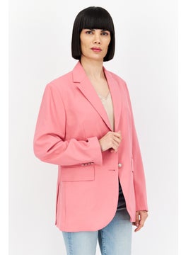 Women Regular Fit Plain Blazer, Pink