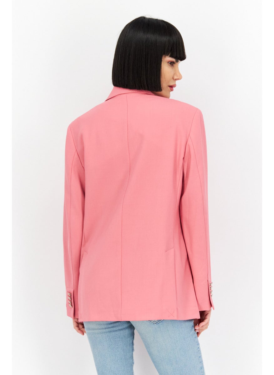 Tommy Icons - Women Regular Fit Plain Blazer, Pink - Image 1