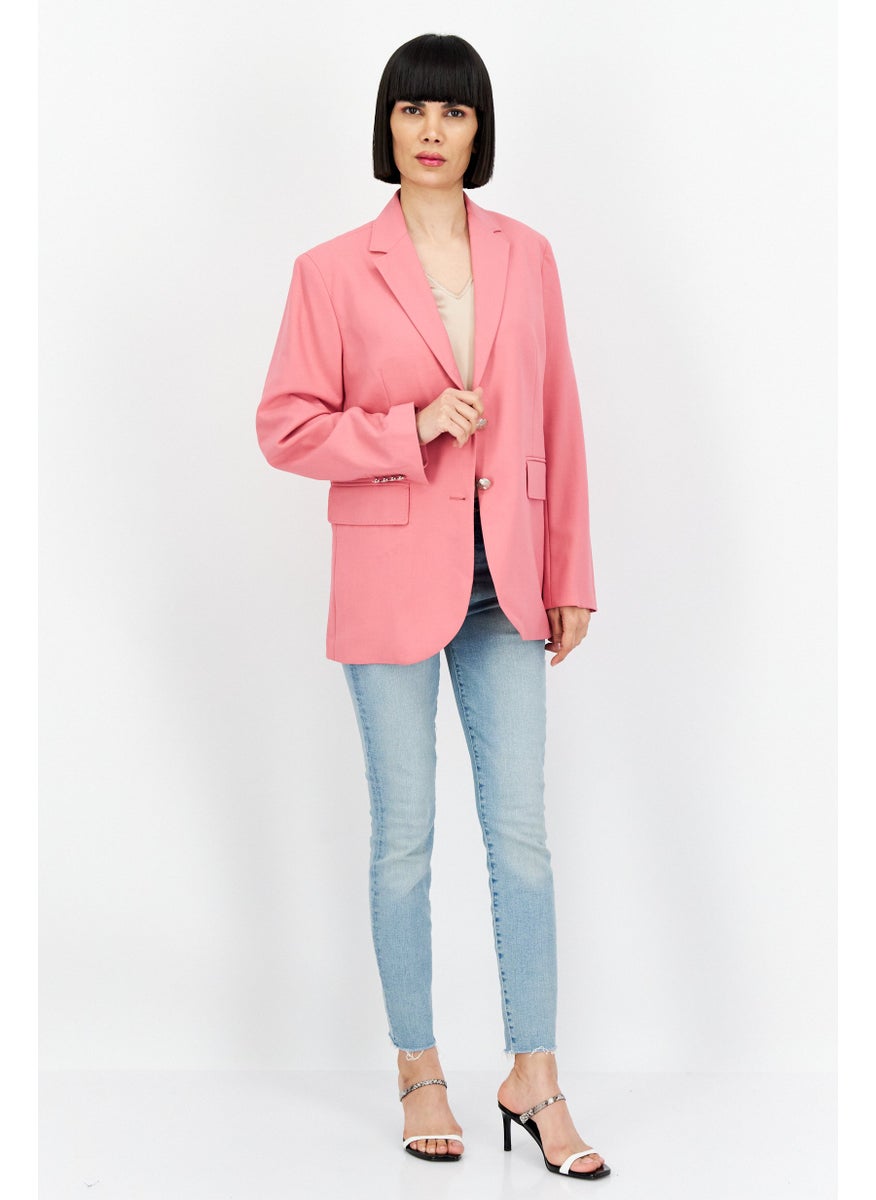 Tommy Icons - Women Regular Fit Plain Blazer, Pink - Image 1