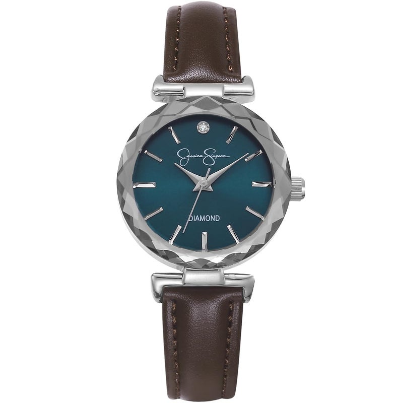 Jessica Simpson Diamond Collection Womens Watch Classic Quartz Leather Band Round Faceted Crystal Face Elegant Dress Watch for Women - Image 2