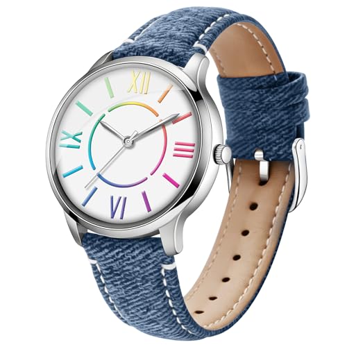Bisley Fashion Analog Watch for Women Colorful Roman Numerals Dial Blue Denim Leather Watch Waterproof - Image 1