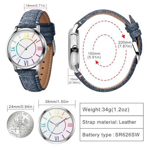 Bisley Fashion Analog Watch for Women Colorful Roman Numerals Dial Blue Denim Leather Watch Waterproof - Image 4