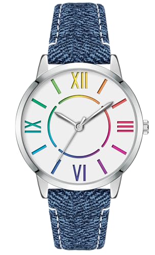 Bisley Fashion Analog Watch for Women Colorful Roman Numerals Dial Blue Denim Leather Watch Waterproof - Image 2