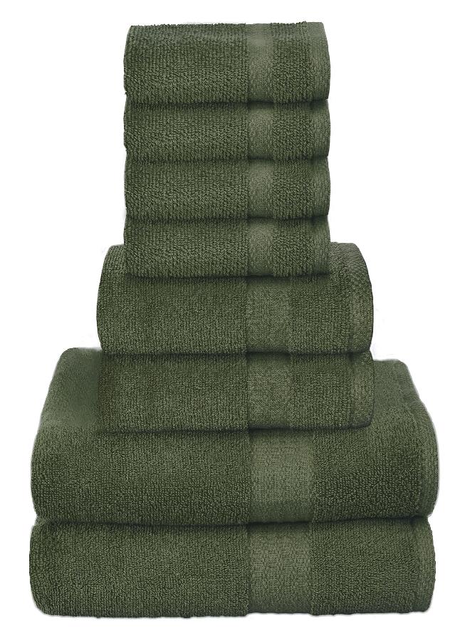 GLAMBURG GLAMBURG Ultra Soft 8-Piece Towel Set - 100% Pure Ring spun Cotton, Contains 2 Oversized Bath Towels 27x54, 2 Hand Towels 16x28, 4 Wash Cloths 13x13 - Ideal for Everyday use, Hotel & Spa - Olive Green  - Image 2