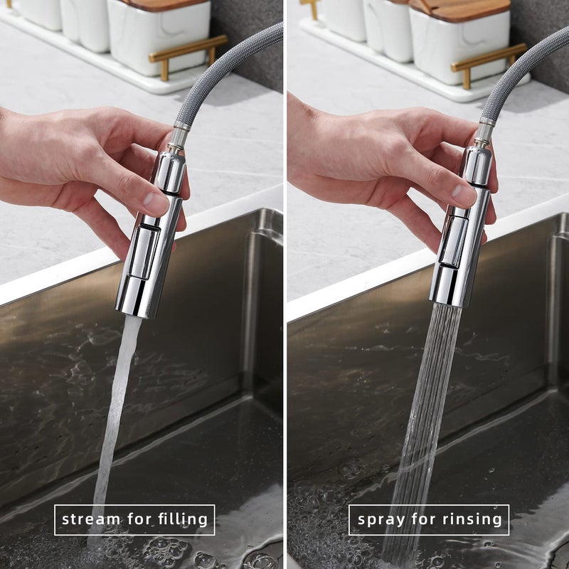 Gordee Pull Down Sprayer Head For Kitchen Faucet  Column Shape 2-Function Kitchen Faucet Replacement Head  1.8 Gpm G1/2(Not Npt1/2) 0.8 Inch Connector(Male)  General Us/Ca Standard  Polished Chrome - Image 3