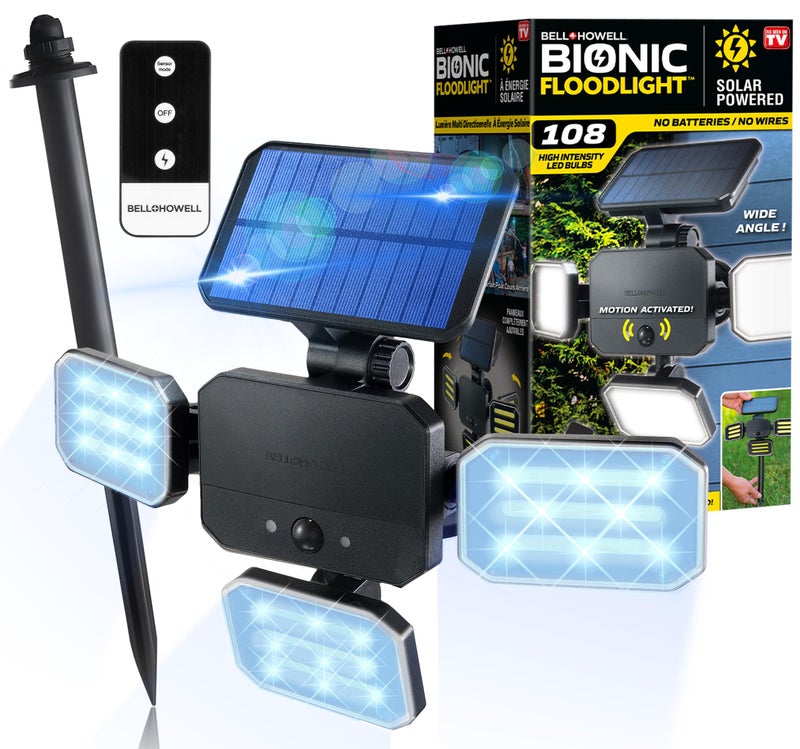 Bell Howell Bell+Howell Bionic Flood Light ASON TV, Solar Lights Outdoor Waterproof- 50% Brighter 108 COB-LED's w/Motion Sensor 180° Swivel, Adjustable Panels for Garden, Lawn and Patio As Seen On TV - Image 1