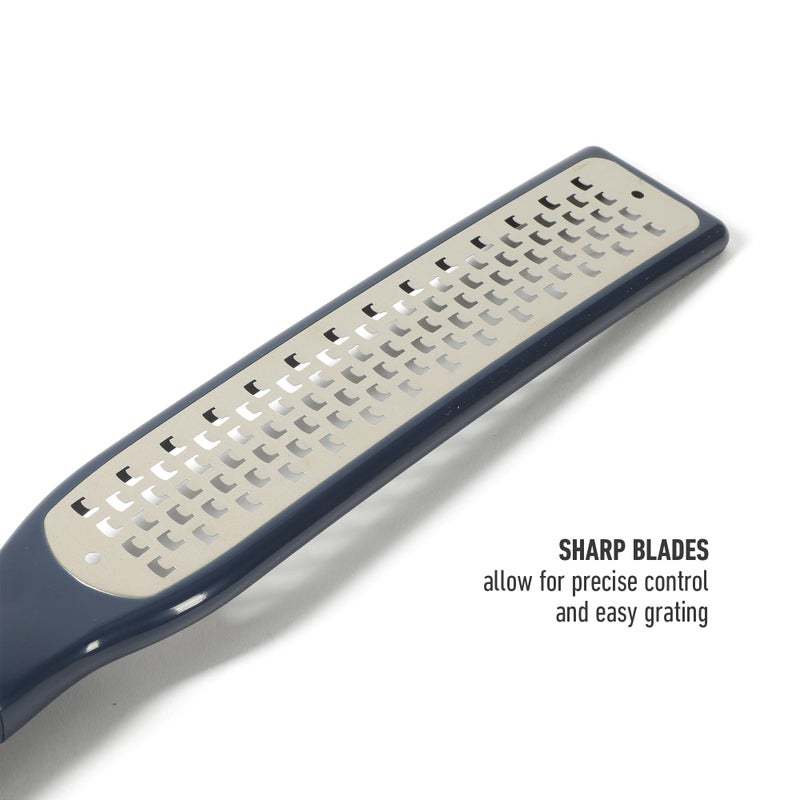 Calphalon Edge 2 Piece Stainless Steel Handheld Cheese Grater and Lemon Zester W/Covers & Rubber Handles - Navy Blue - Image 5