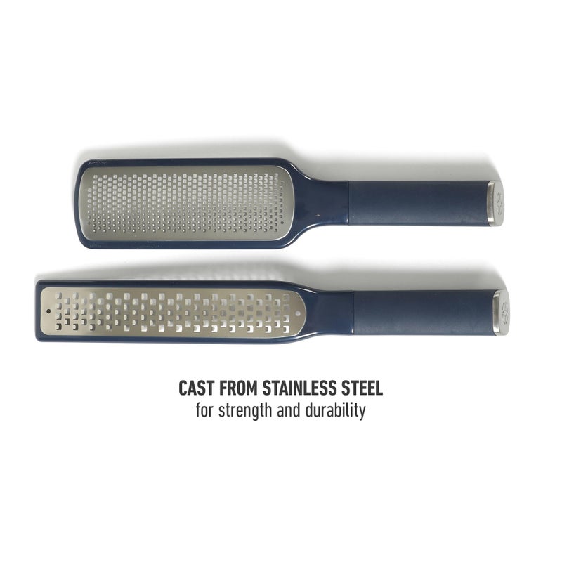 Calphalon Edge 2 Piece Stainless Steel Handheld Cheese Grater and Lemon Zester W/Covers & Rubber Handles - Navy Blue - Image 4
