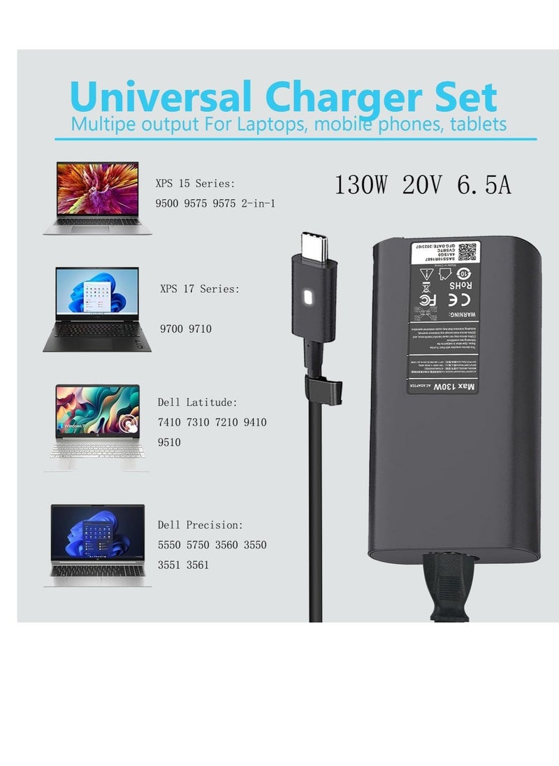 ماركة غير محددة 130 واط امدادات الطاقة USB C نوع C شاحن 20 فولت 6.5A لديل XPS 15 9575 9520 9510 9500 17 9720 9710 9700 خط العرض 5411 5421 5511 5520 5521 الدقة 5530 5550  - Image 2