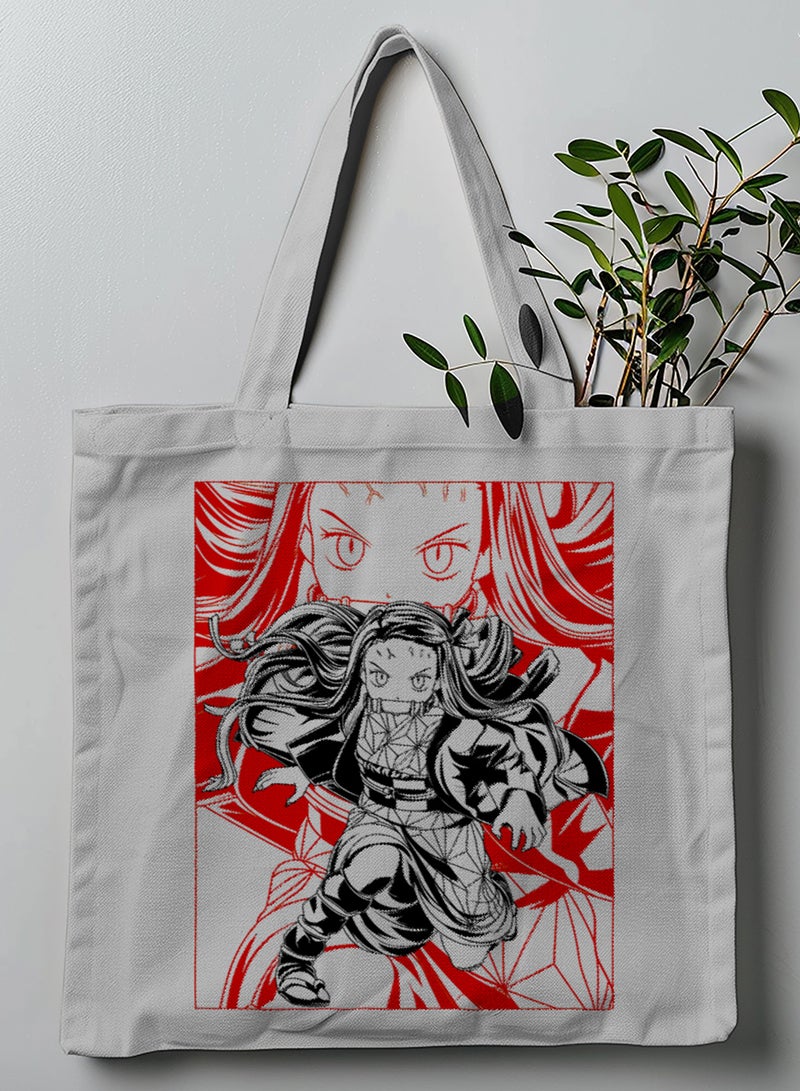 LOWHA Polyester Tote Bag with Shoulder Straps and Nezuko Demon Slayer Anime Pattern  - Image 1