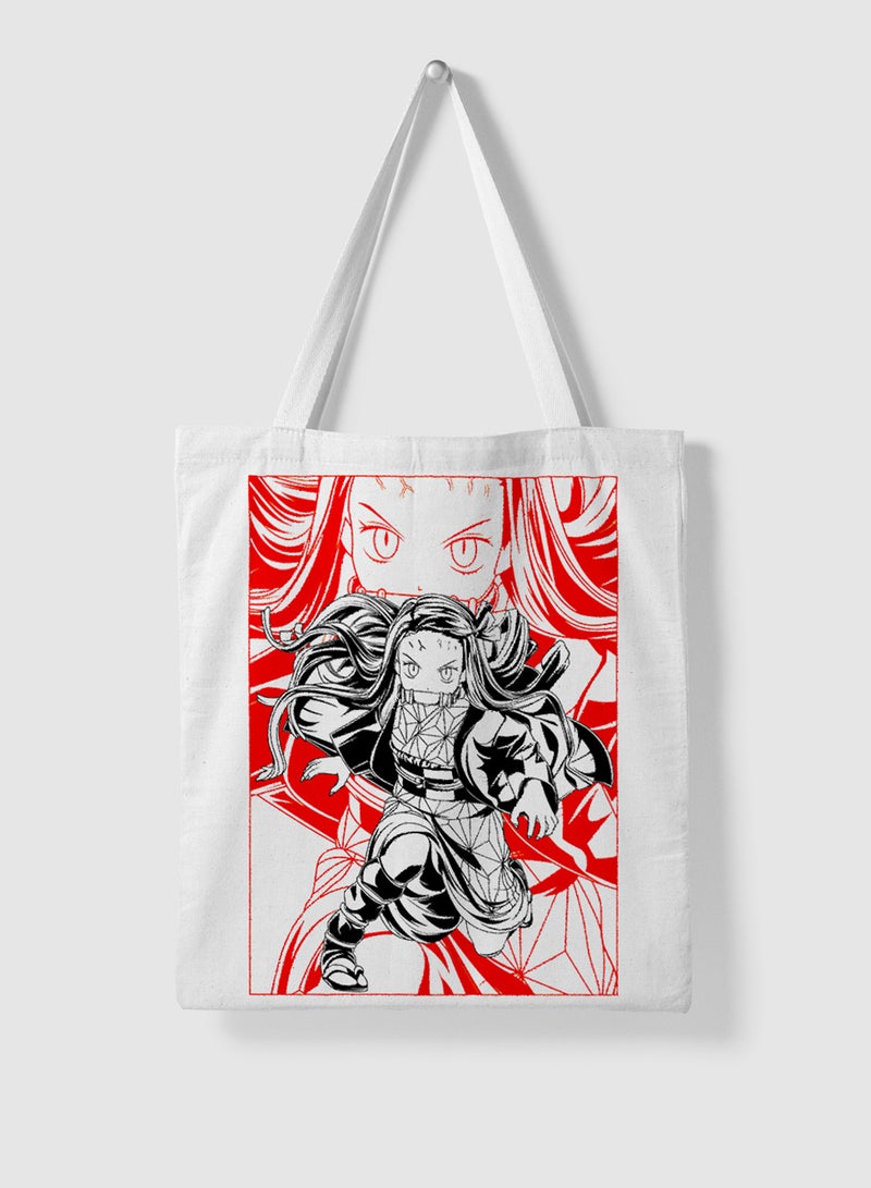 LOWHA Polyester Tote Bag with Shoulder Straps and Nezuko Demon Slayer Anime Pattern  - Image 4