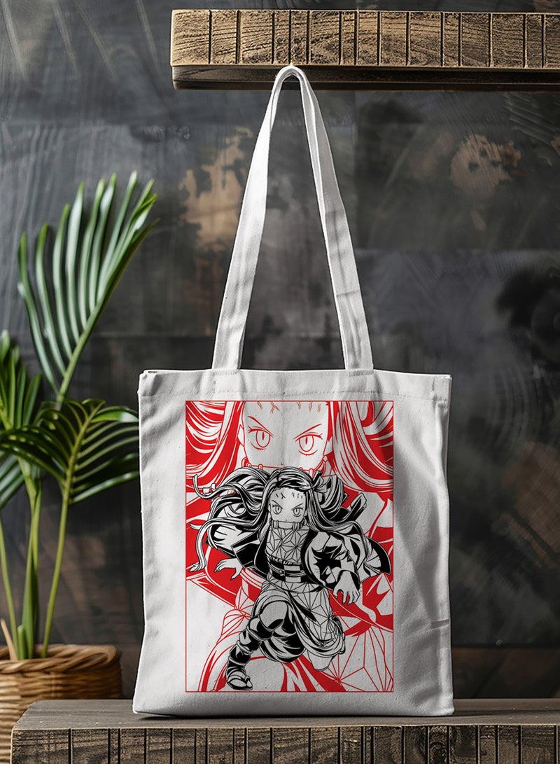 LOWHA Polyester Tote Bag with Shoulder Straps and Nezuko Demon Slayer Anime Pattern  - Image 3