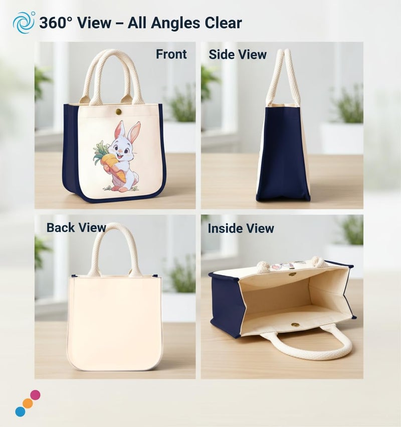 HOBBY INDIA Kids Lunch Bag | Cute & Stylish Mini Tiffin Bag for Boys & Girls | Cute Cotton Cartoon Design I Perfect For Picnic Tuition School, Preschool & Playschool (Rabbit) - Image 4