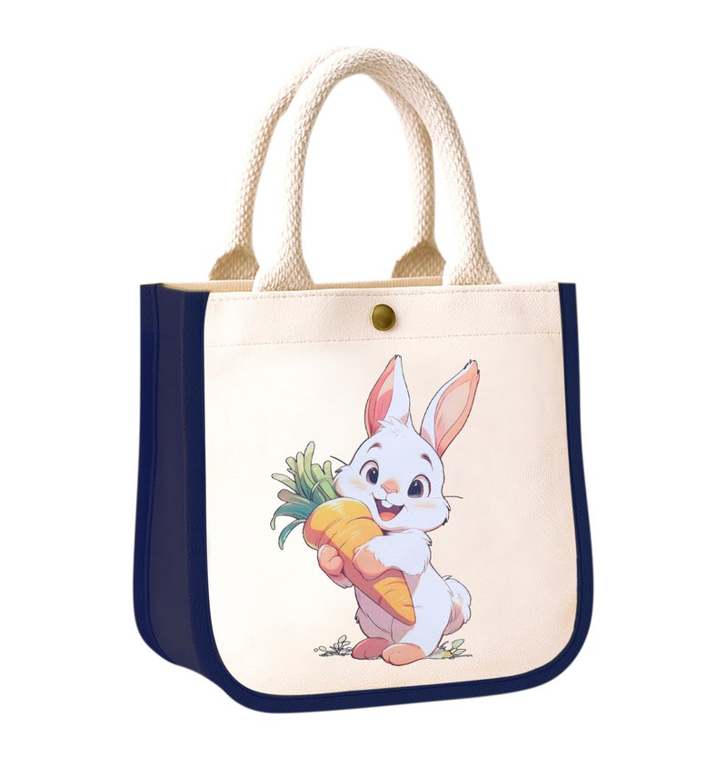 HOBBY INDIA Kids Lunch Bag | Cute & Stylish Mini Tiffin Bag for Boys & Girls | Cute Cotton Cartoon Design I Perfect For Picnic Tuition School, Preschool & Playschool (Rabbit) - Image 5