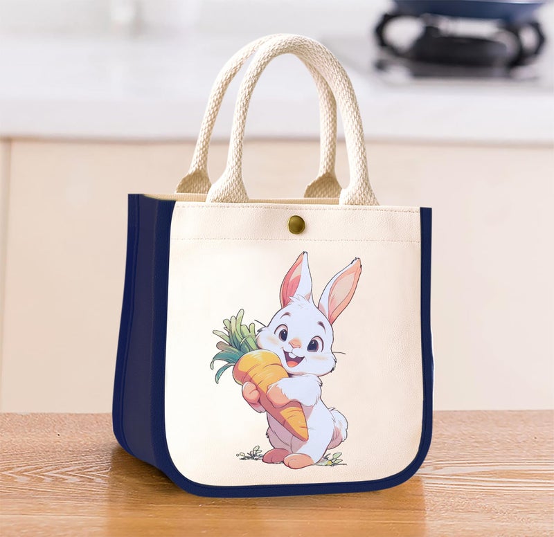 HOBBY INDIA Kids Lunch Bag | Cute & Stylish Mini Tiffin Bag for Boys & Girls | Cute Cotton Cartoon Design I Perfect For Picnic Tuition School, Preschool & Playschool (Rabbit) - Image 2