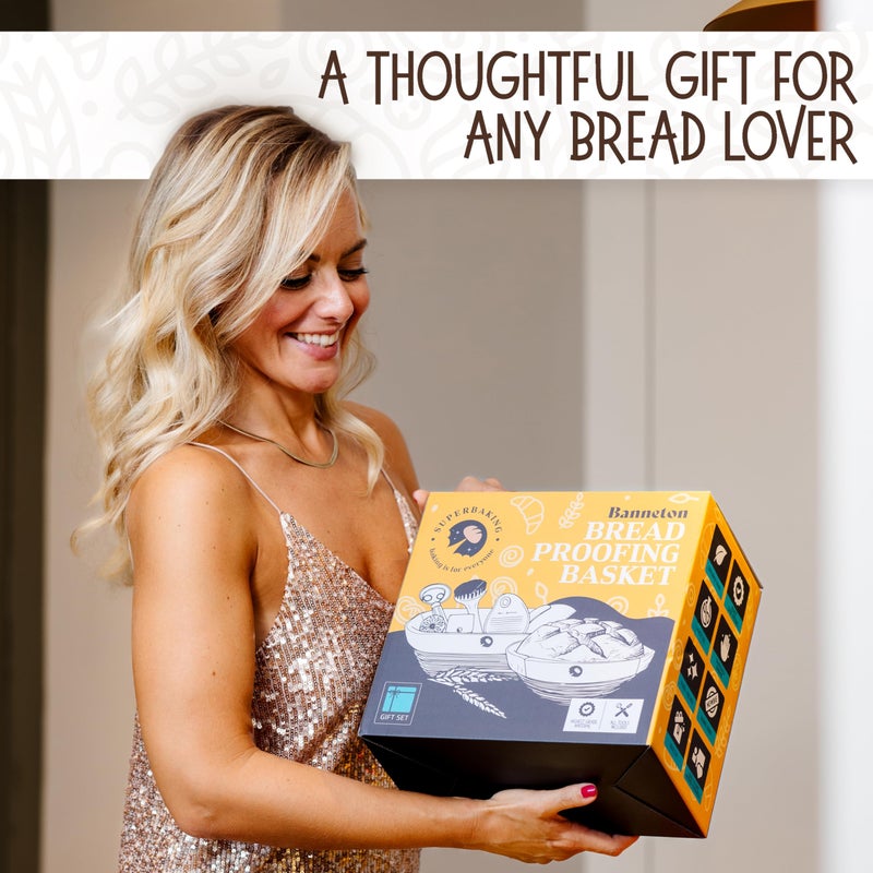 Superbaking Sourdough Proofing Basket Gift Set, Round 9" & Oval 10" Banneton, Sourdough Starter Kit, Sourdough Banneton Basket, Banneton Bread Proofing Basket Set of 2, Sourdough Bread Baking Supplies - Image 2