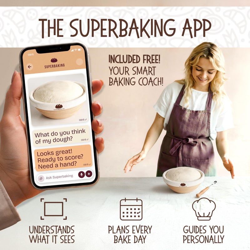 Superbaking Sourdough Proofing Basket Gift Set, Round 9" & Oval 10" Banneton, Sourdough Starter Kit, Sourdough Banneton Basket, Banneton Bread Proofing Basket Set of 2, Sourdough Bread Baking Supplies - Image 3