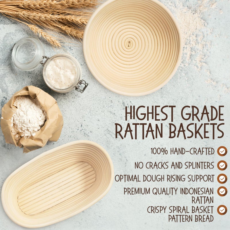 Superbaking Sourdough Proofing Basket Gift Set, Round 9" & Oval 10" Banneton, Sourdough Starter Kit, Sourdough Banneton Basket, Banneton Bread Proofing Basket Set of 2, Sourdough Bread Baking Supplies - Image 4