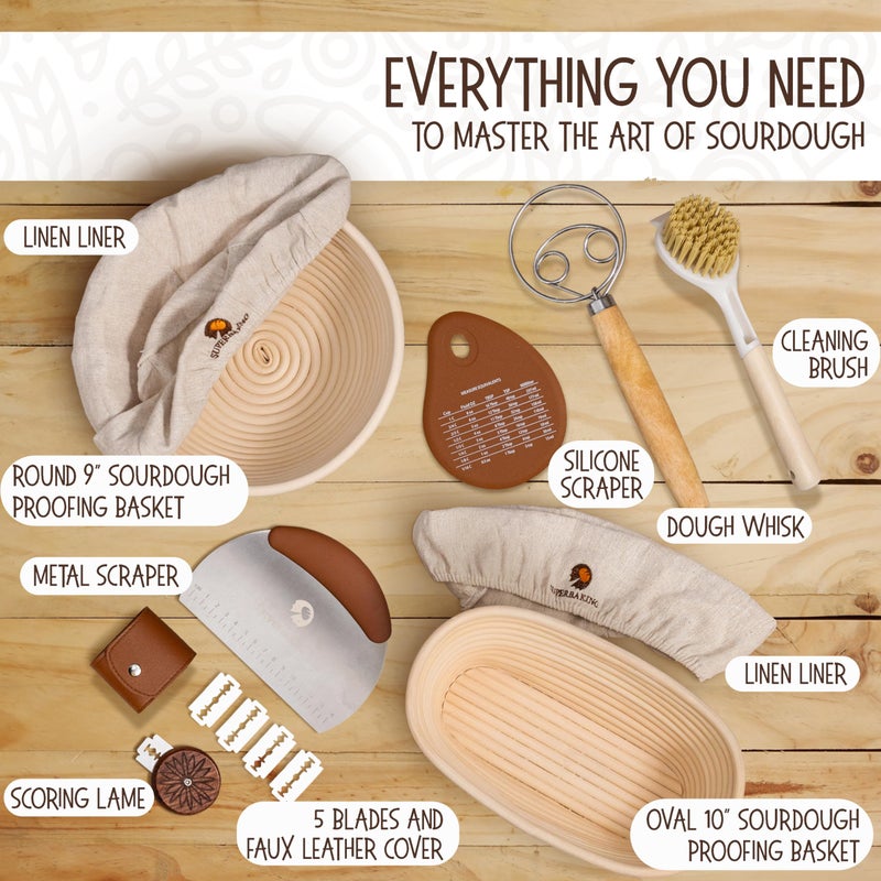 Superbaking Sourdough Proofing Basket Gift Set, Round 9" & Oval 10" Banneton, Sourdough Starter Kit, Sourdough Banneton Basket, Banneton Bread Proofing Basket Set of 2, Sourdough Bread Baking Supplies - Image 5