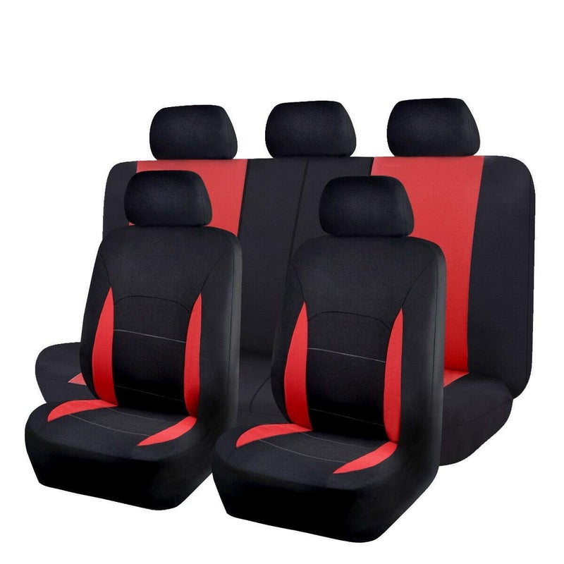 Flying Banner Car Seat Covers Full Set Front Seats and Rear Bench Polyester car seat Protectors Black Gray Purple airbag Compatible Rear Bench Split (Black Red) - Image 1