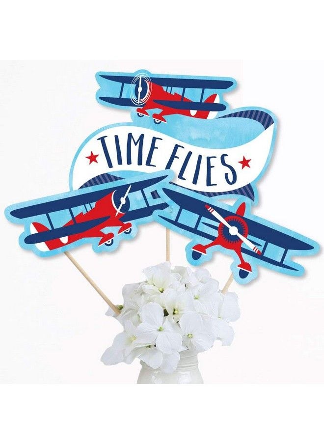 Big Dot of Happiness Taking Flight Airplane Vintage Plane Baby Shower Or Birthday Party Centerpiece Sticks Table Toppers Set Of 15  - Image 3