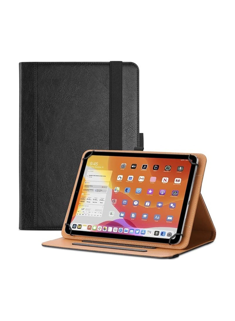 برو كيسيز حافظة كمبيوتر لوحي عالمية مقاس 10.9 بوصة، غطاء حماية عالمي قابل للطي من جلد البولي يوريثان للكمبيوتر اللوحي مقاس 9 بوصة - 10.9 بوصة، مع شريط مرن قابل للتعديل وحامل أقلام - أسود - Image 1