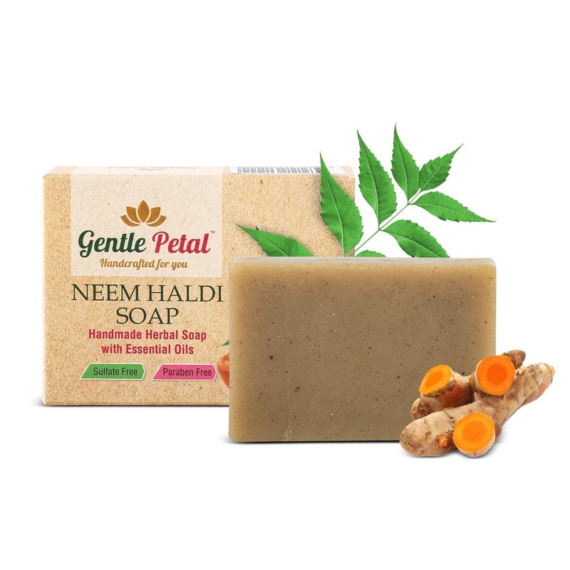 Gentle Petal Herbal Neem Haldi Soap Natural Antibacterial Soap for Acne Pimples Gentle Cleansing Bath Soap for Glowing Skin Suitable for All Skin Types 100gm x 3 Pack of 3 - Image 2