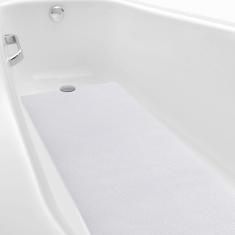 Dunzoom 16" x 40" Non Slip Bathtub Mat with Drain Cut Out Anti Slipping Non Skid Safe Tub Mat Adhesive Peel and Stick Bath Tub Mat PEVA Tub Sticker for Shower Floor Boat Wet Areas(White) - Image 1