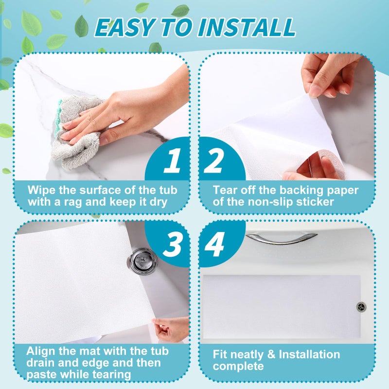 Dunzoom 16" x 40" Non Slip Bathtub Mat with Drain Cut Out Anti Slipping Non Skid Safe Tub Mat Adhesive Peel and Stick Bath Tub Mat PEVA Tub Sticker for Shower Floor Boat Wet Areas(White) - Image 5