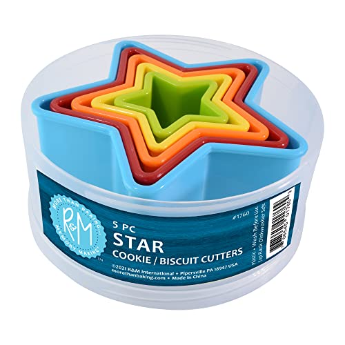 RM International Star Cookie and Biscuit Cutters Assorted Sizes Bright Colors 5Piece Set
