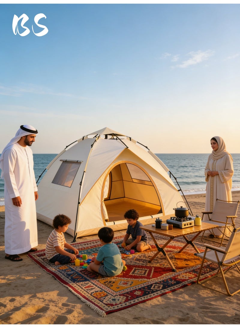 BS Outdoor Camping Tent 4-5 Persons | Family Tent for Ramadan & Eid Al-Fitr | UV Protection Waterproof Windproof Sandproof | 210D Oxford | Pop Up Quick Open with Carry Bag | Ideal for Desert Beach Camping. - Image 1