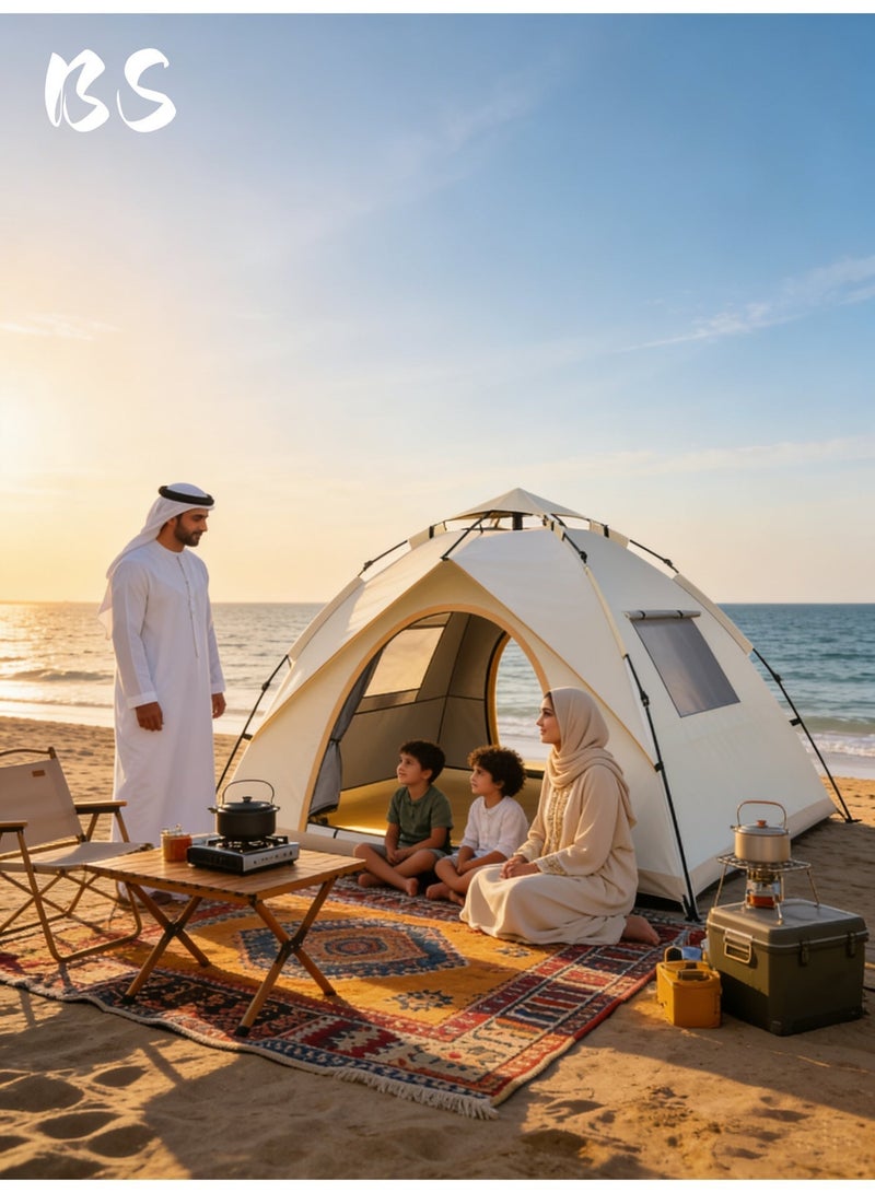 BS Outdoor Camping Tent 4-5 Persons | Family Tent for Ramadan & Eid Al-Fitr | UV Protection Waterproof Windproof Sandproof | 210D Oxford | Pop Up Quick Open with Carry Bag | Ideal for Desert Beach Camping. - Image 3