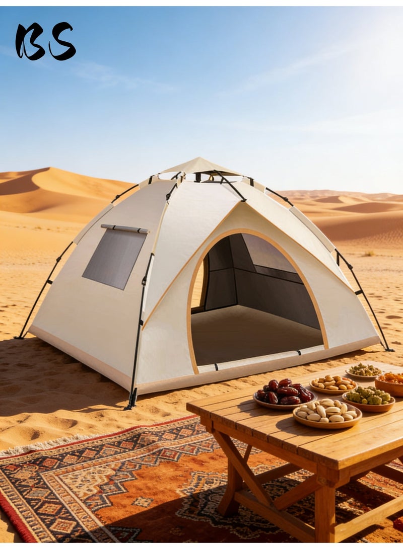بي إس خيمة التخييم في الهواء الطلق لـ 4-5 أشخاص | خيمة عائلية في رمضان وعيد الفطر | مقاومة للأشعة فوق البنفسجية للماء والرياح والرمال | 210D أكسفورد | يمكن فتحها بسرعة مع حقيبة يد | مثالي للتخييم على الشاطئ الصحراوي. - Image 1