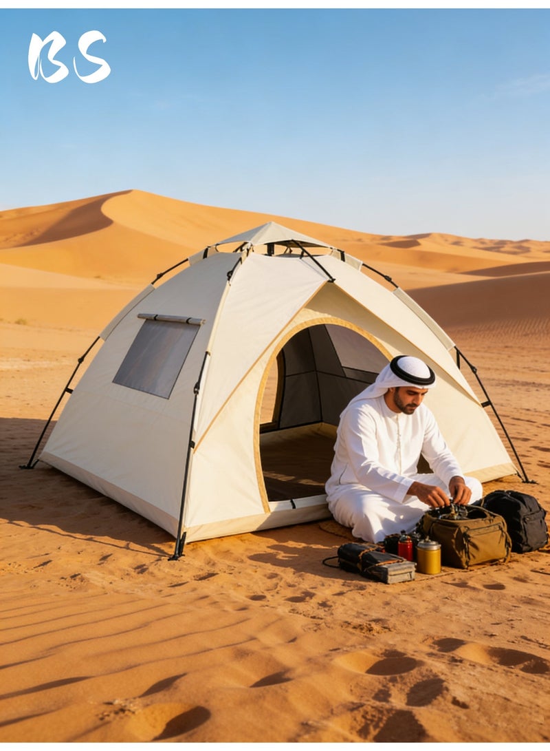 بي إس خيمة التخييم في الهواء الطلق لـ 4-5 أشخاص | خيمة عائلية في رمضان وعيد الفطر | مقاومة للأشعة فوق البنفسجية للماء والرياح والرمال | 210D أكسفورد | يمكن فتحها بسرعة مع حقيبة يد | مثالي للتخييم على الشاطئ الصحراوي. - Image 3