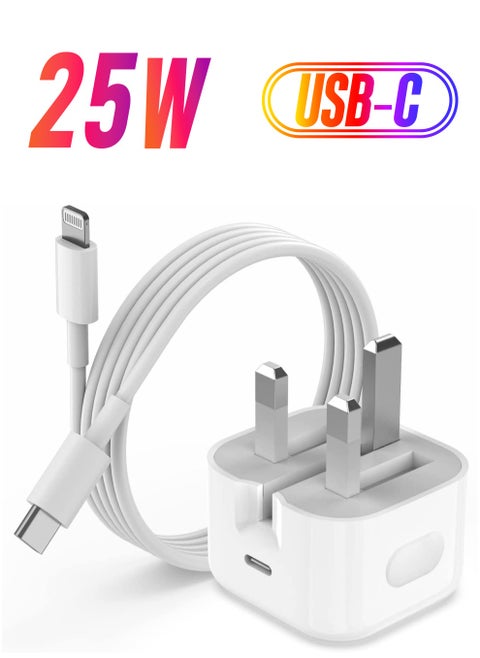 25W Type C Fast Charger for iPhone 14, 14 Pro Max, 14 Pro, 14 Plus, 13, 13 Pro Max, 13 Pro, 13 Mini, iPad 6, USB-C PD Wall Plug Adapter with Cable