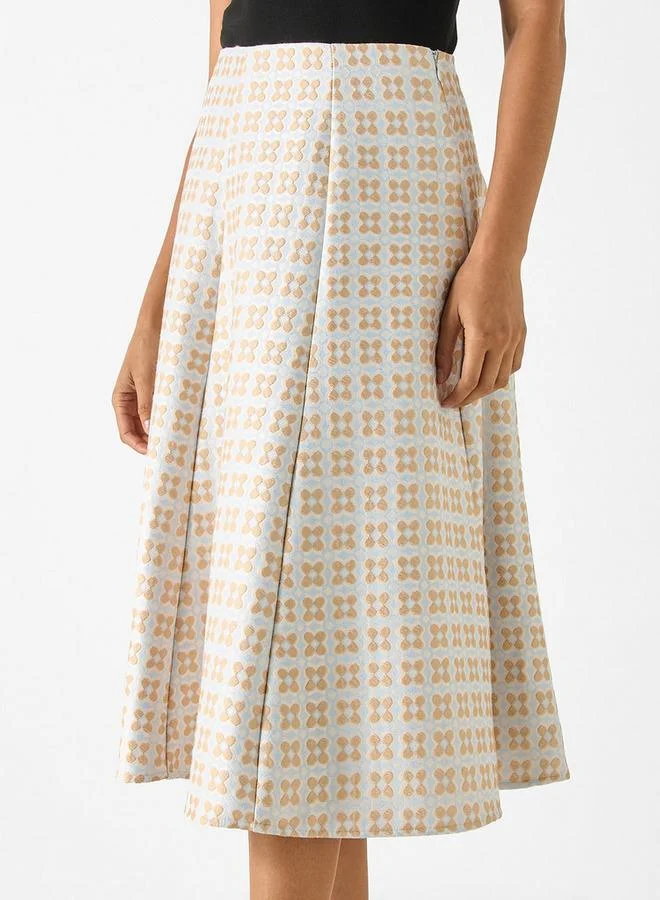 Iconic Textured A-line Midi Skirt with Zip Closure