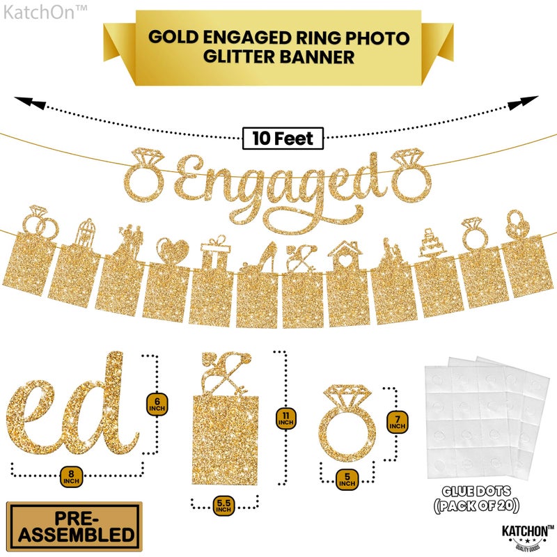 Katchon  Gold Glitter Engaged Photo Banner - 2 String  10 Feet  No Diy | Gold Engagement Party Decorations | Engagement Photo Banner For Bachelorette Party Decorations | She Said Yes Decorations - Image 2
