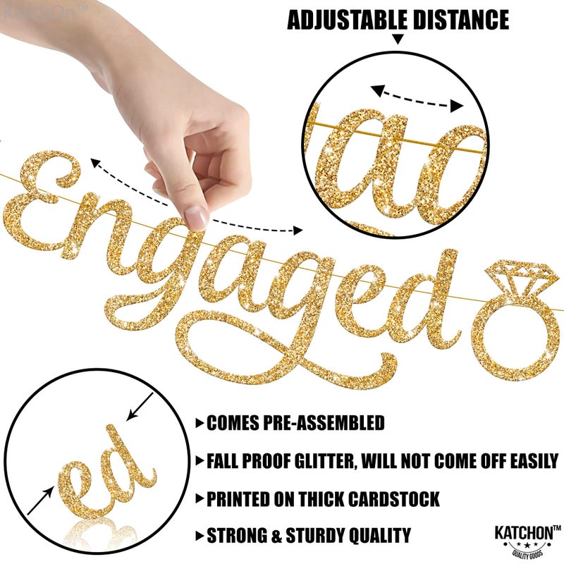Katchon  Gold Glitter Engaged Photo Banner - 2 String  10 Feet  No Diy | Gold Engagement Party Decorations | Engagement Photo Banner For Bachelorette Party Decorations | She Said Yes Decorations - Image 3