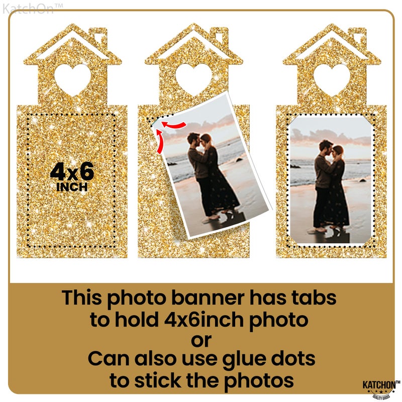 Katchon  Gold Glitter Engaged Photo Banner - 2 String  10 Feet  No Diy | Gold Engagement Party Decorations | Engagement Photo Banner For Bachelorette Party Decorations | She Said Yes Decorations - Image 5