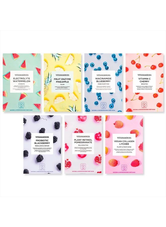 Vitamasques Face Masks Skincare Sheet Kit, 7-Pack - Juicy Collection of Triple-Layer Sheet Facial Masks - Pore Purifying, Brightening, and Hydrating Face Mask Skin Care - Boost your Skincare Routine - Image 1