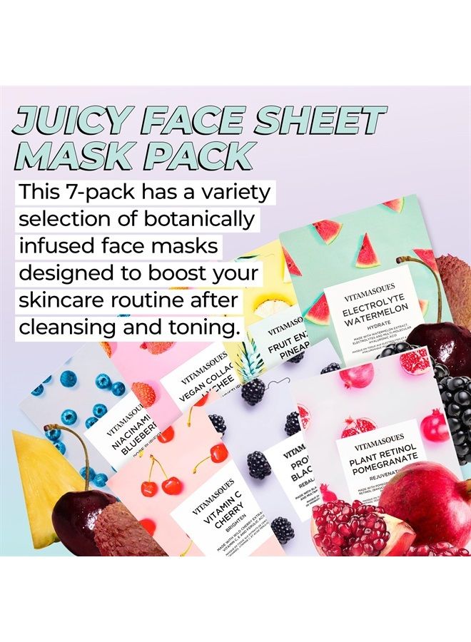 Vitamasques Face Masks Skincare Sheet Kit, 7-Pack - Juicy Collection of Triple-Layer Sheet Facial Masks - Pore Purifying, Brightening, and Hydrating Face Mask Skin Care - Boost your Skincare Routine - Image 2