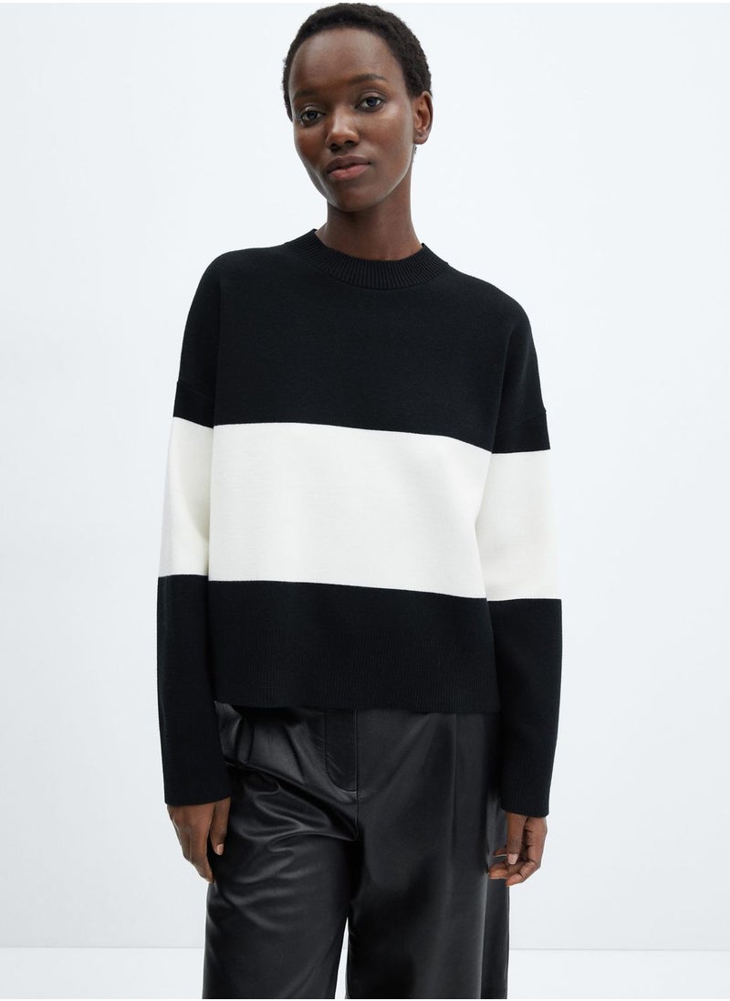 MANGO - Crew Neck Color Block Sweater - Image 1