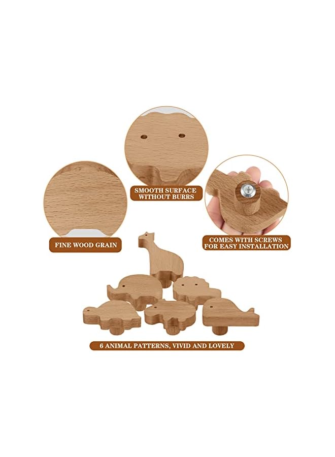 promass Wooden Animal Cabinet Knobs Decorative Wood Dresser Knobs with Screws Dresser Pulls Wood Marine Woodland Animals Knobs Furniture Knobs Nursery Drawer Handles for Decor (Zoo, 6 Sets) - Image 3