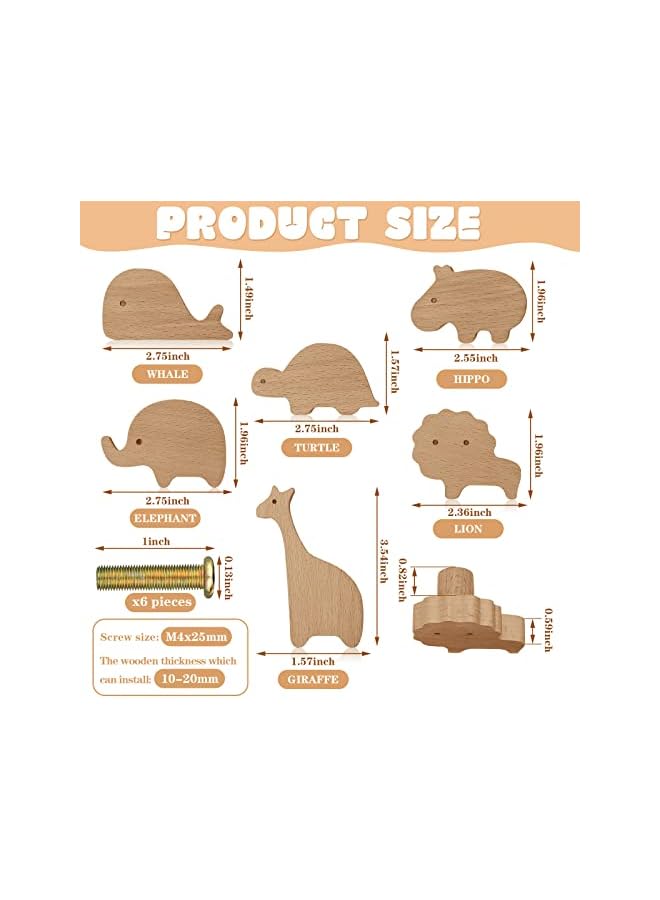 promass Wooden Animal Cabinet Knobs Decorative Wood Dresser Knobs with Screws Dresser Pulls Wood Marine Woodland Animals Knobs Furniture Knobs Nursery Drawer Handles for Decor (Zoo, 6 Sets) - Image 2