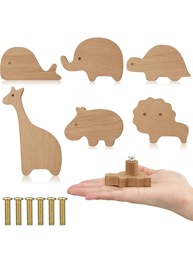 promass Wooden Animal Cabinet Knobs Decorative Wood Dresser Knobs with Screws Dresser Pulls Wood Marine Woodland Animals Knobs Furniture Knobs Nursery Drawer Handles for Decor (Zoo, 6 Sets) - Image 1
