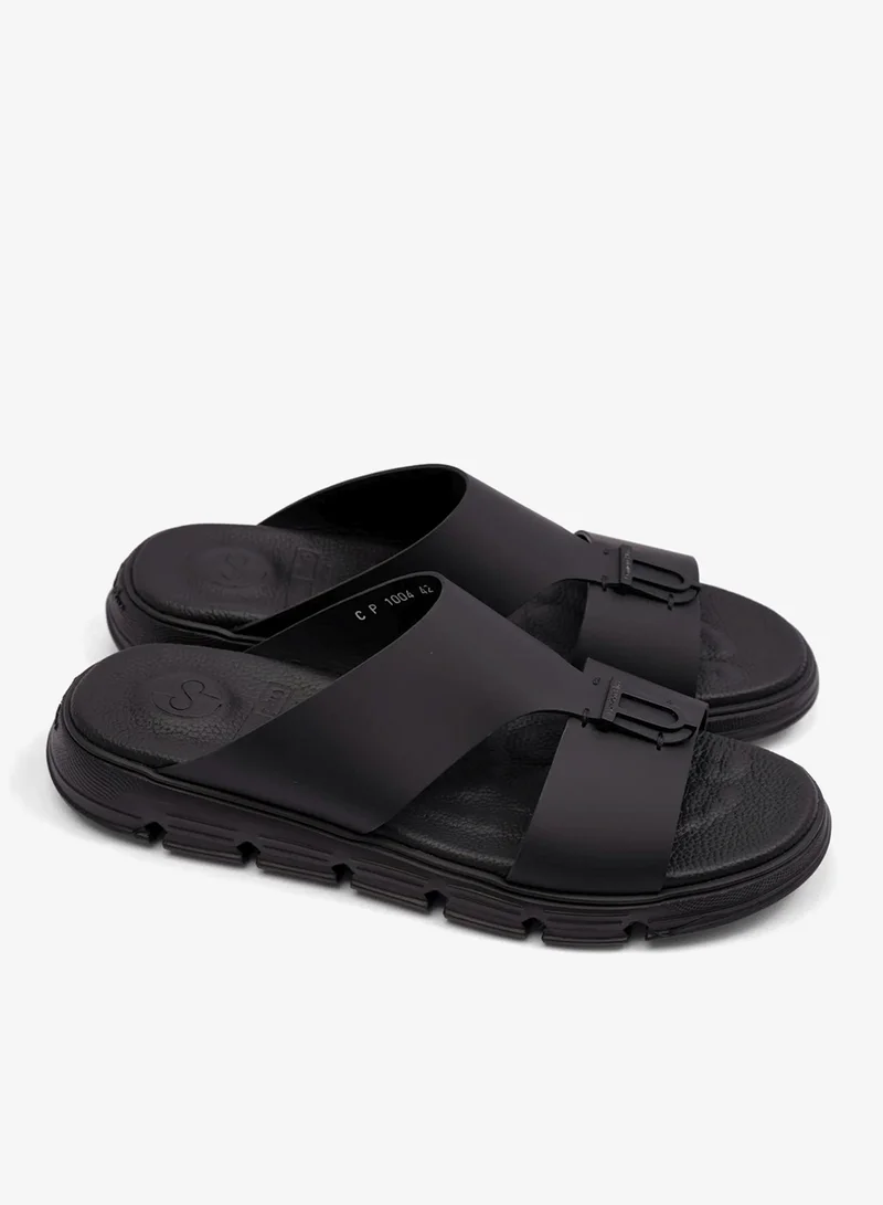 كومفورت بلس صنادل رجالية جلد مطفي مريحة وأنيقة أسود