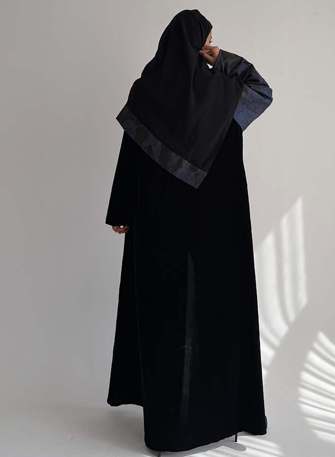 آية MWT848 عباية مخمل مع تدخيلة جاكار - Image 2
