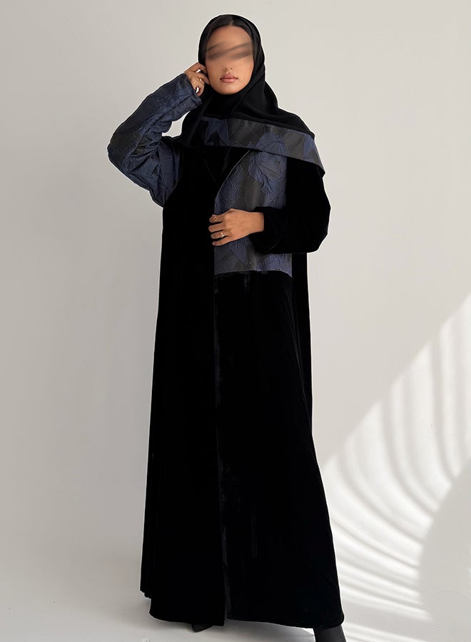 آية MWT848 عباية مخمل مع تدخيلة جاكار - Image 1