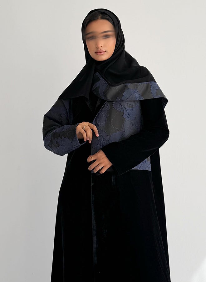 آية MWT848 عباية مخمل مع تدخيلة جاكار - Image 3