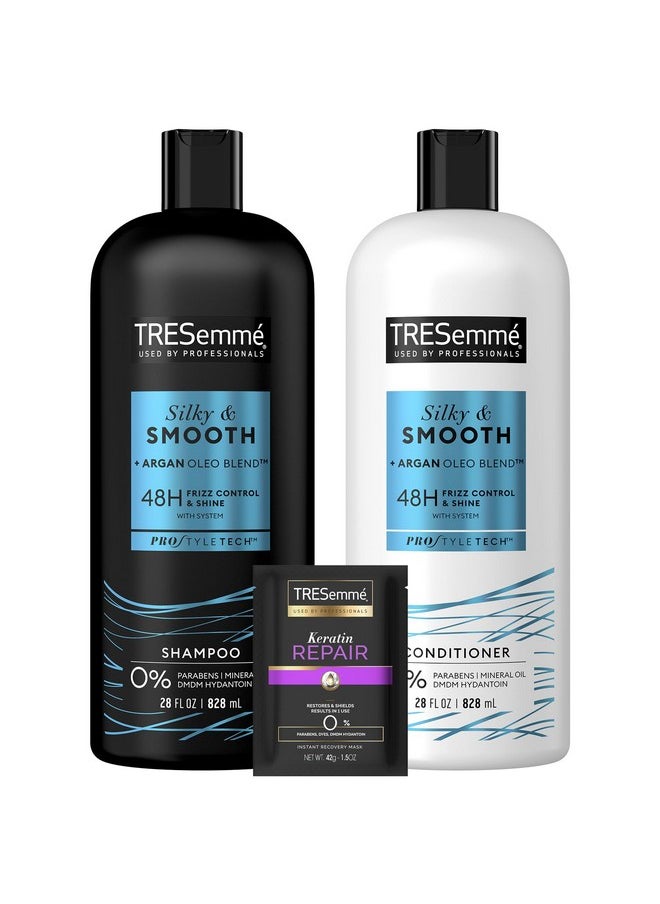 TRESemmé TRESemmé Shampoo and Conditioner Set, Silky & Smooth + Keratin Repair Hair Mask - Anti-Frizz Hair Products with Argan Oleo Blend (3 Piece Set)  - Image 1
